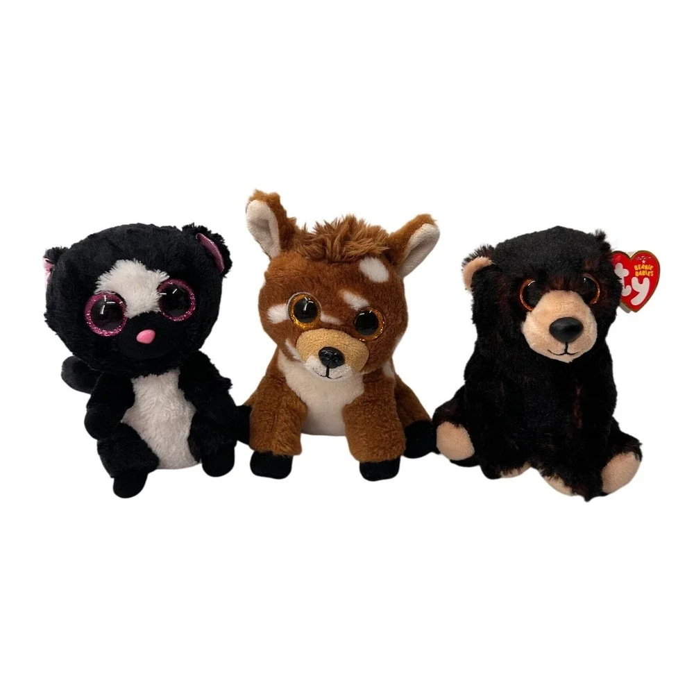 Ty Beanie Babies Lot Kodi Bear Buckley Deer Flora Skunk Plush Stuffed Animal Toy
